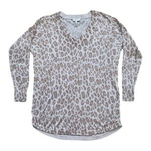 Joie Cheetah Leopard Print Pullover Wool Cashmere V-Neck Sweater 3/4 Sleeve XS